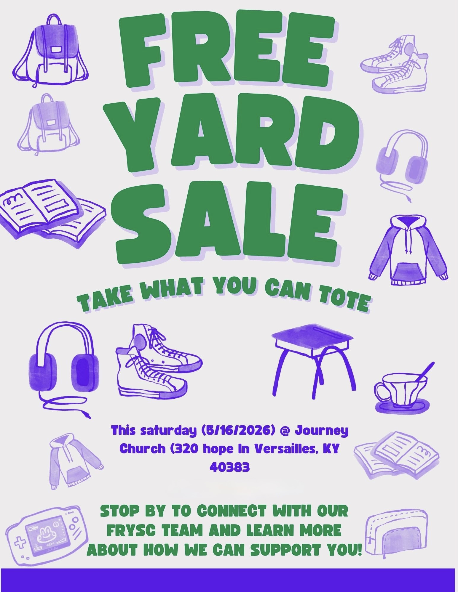 🚨 WCPS Family Resource & Youth Services Centers are hosting a FREE YARD SALE tomorrow (5/16) 🚨 
