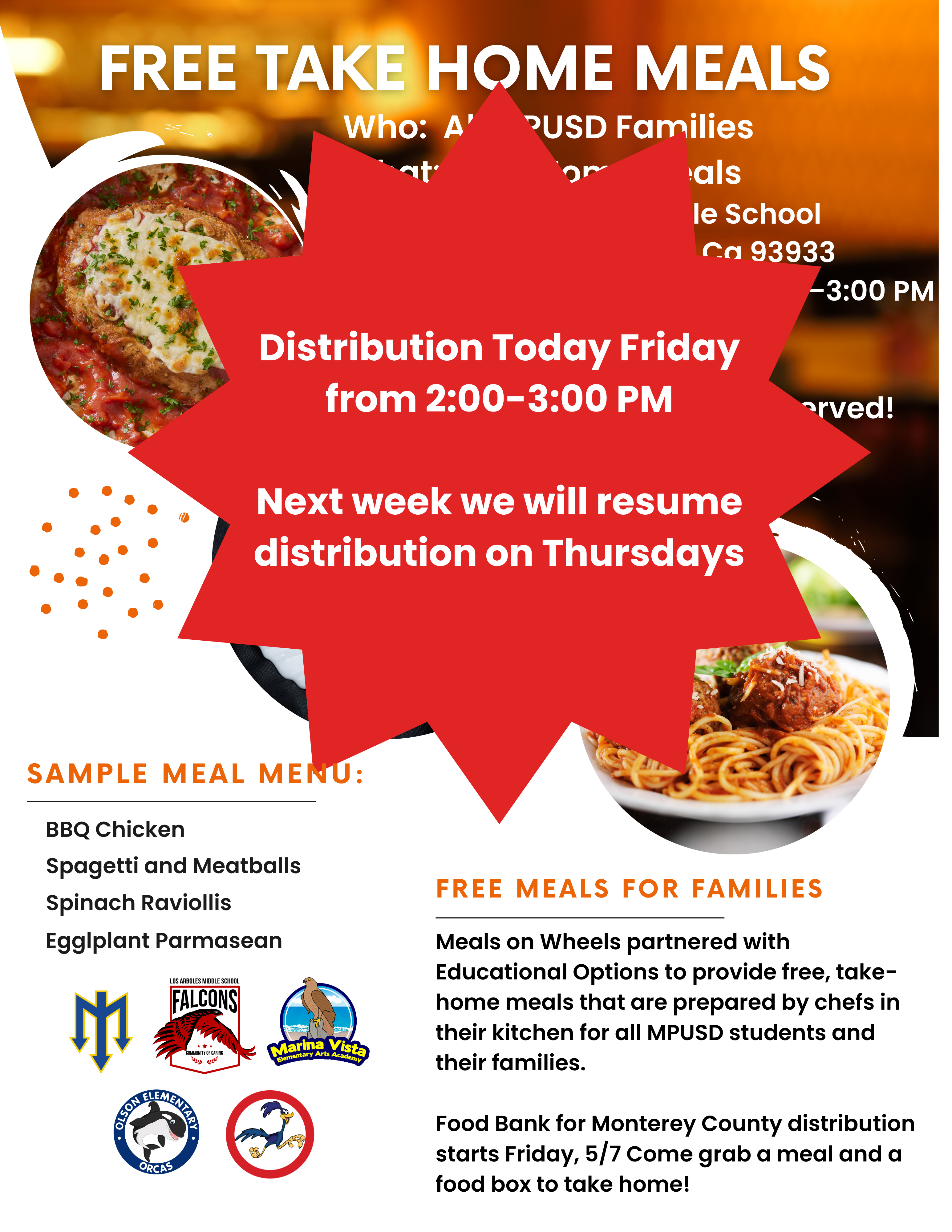 TODAY: Dinner, Handled. Free Take-Home Meals for Marina Families