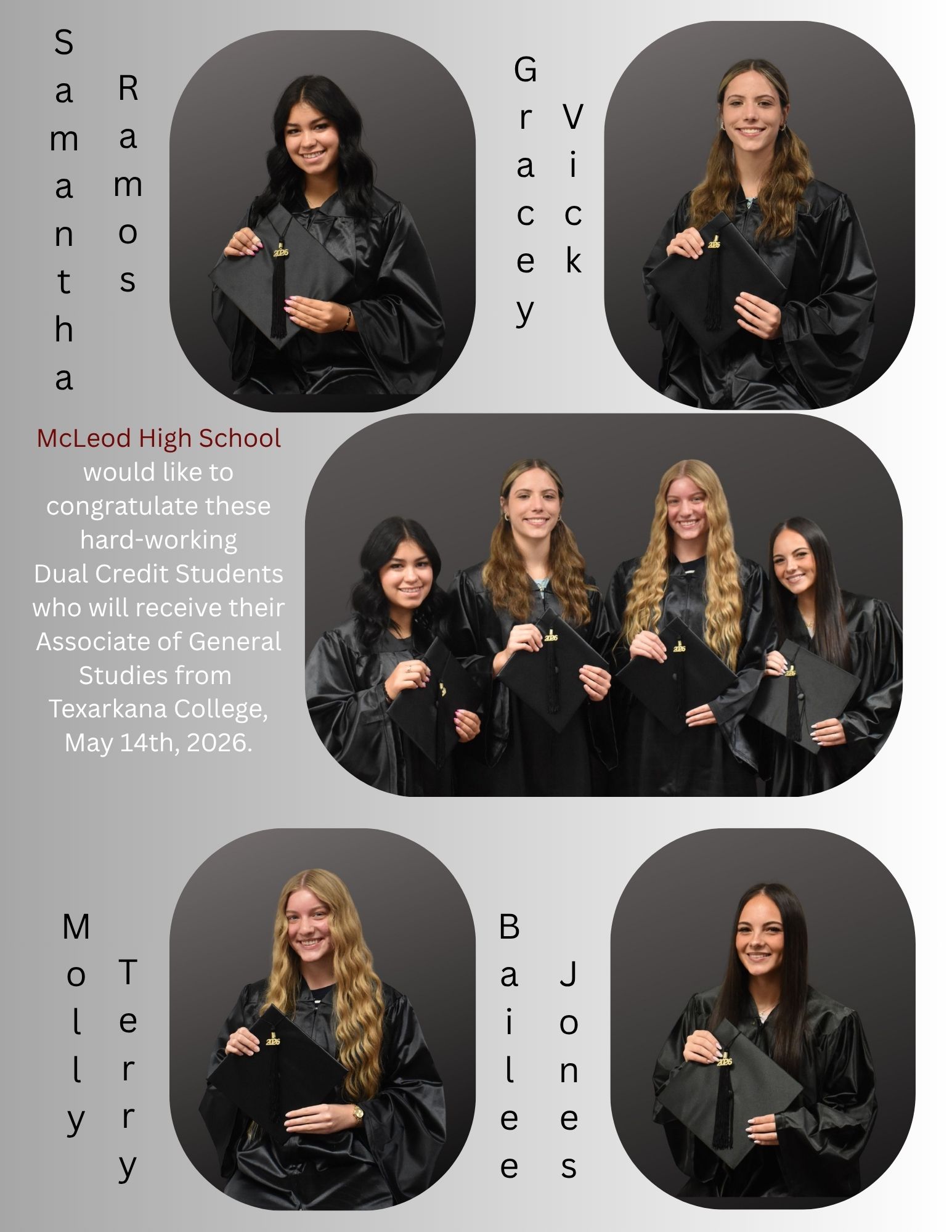Four McLeod ISD Seniors Graduating with their Associates Degree from Texarkana College on May 14, 2026
