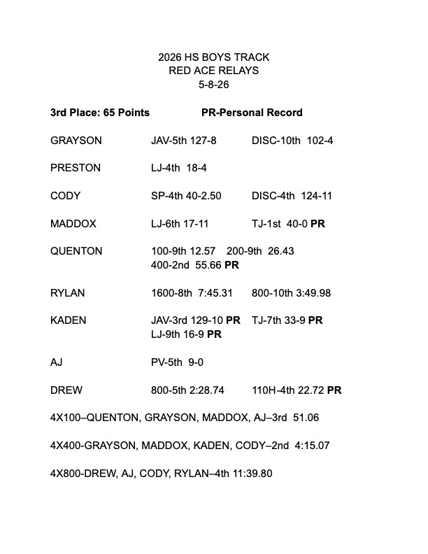 Announcements Monday, May 11th: