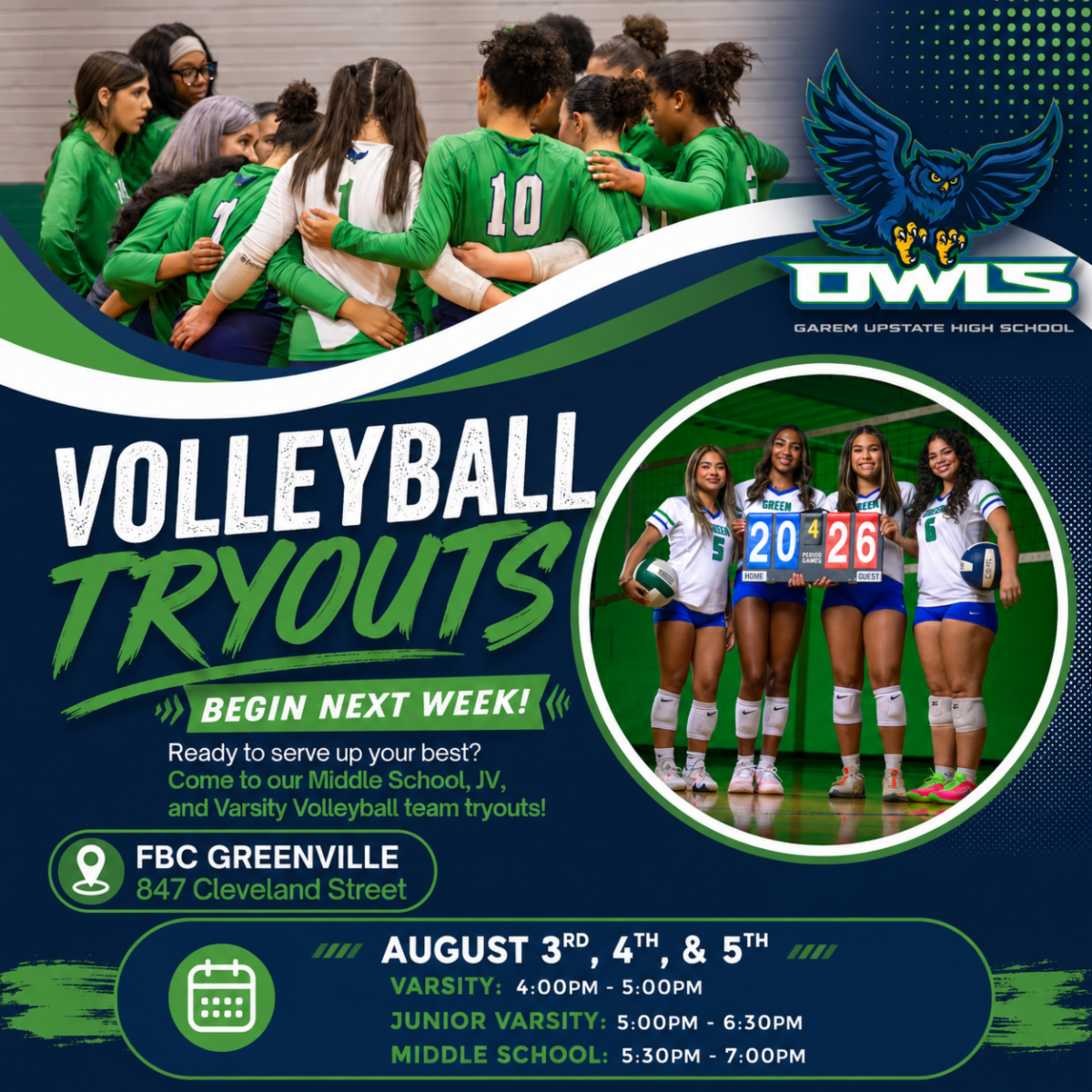 Greenville Upstate High GUHS Volleyball Tryouts are HERE!