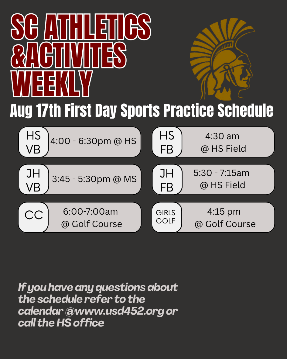 Aug 17th First Day Sports Practice Schedule
