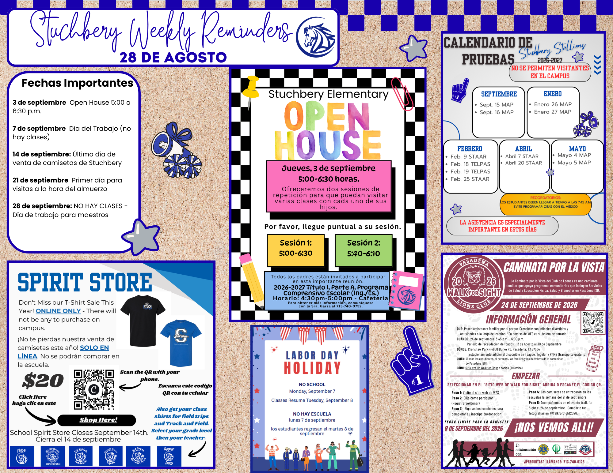A Stuchbery Elementary School flyer with event details for September and October 2026.