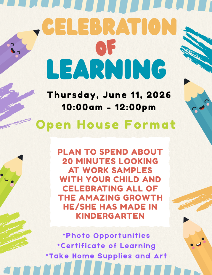 Invitation to a 'Celebration of Learning' open house on Thursday, June 11, 2026, from 10:00 am to 12:00 pm.