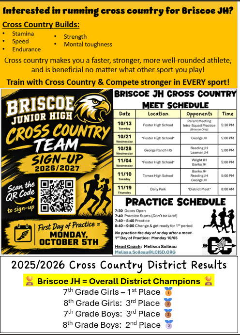 UPDATED LINK - Briscoe Cross Country Team Sign-up!