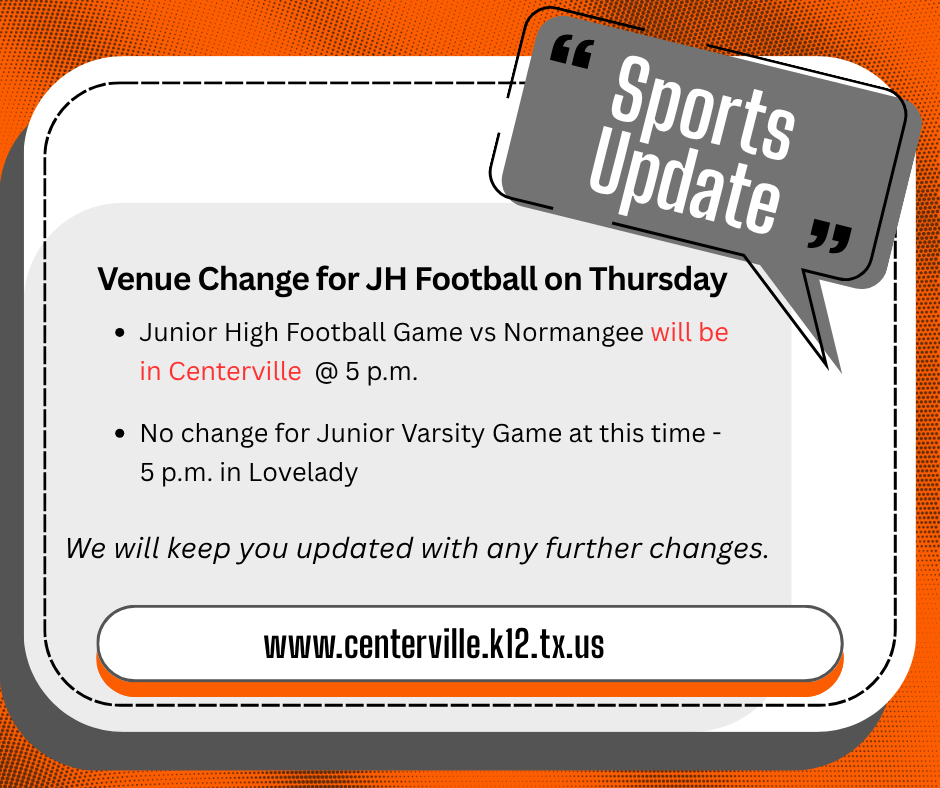 Venue Change for JH Football on Thursday