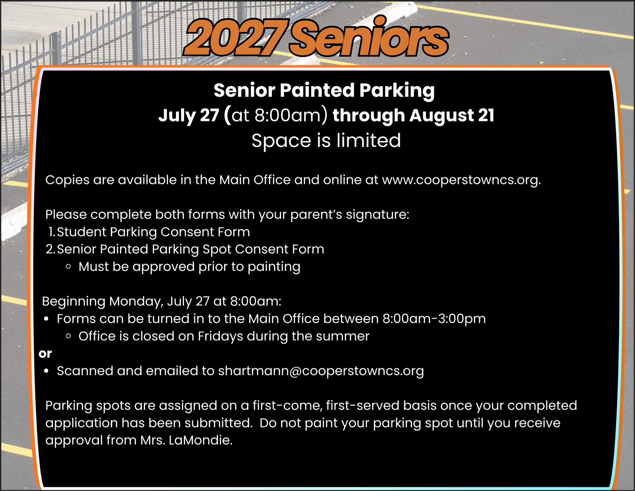 Available for Download: 2026-2027 Student Parking and Senior Painted Parking Spot Forms