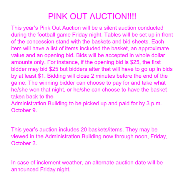 Pink Out Auction Information