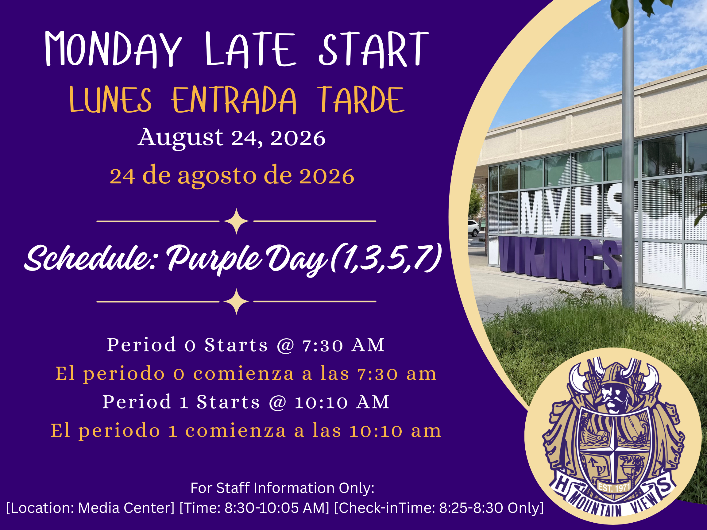 Late Start Monday, August 24, 2026 