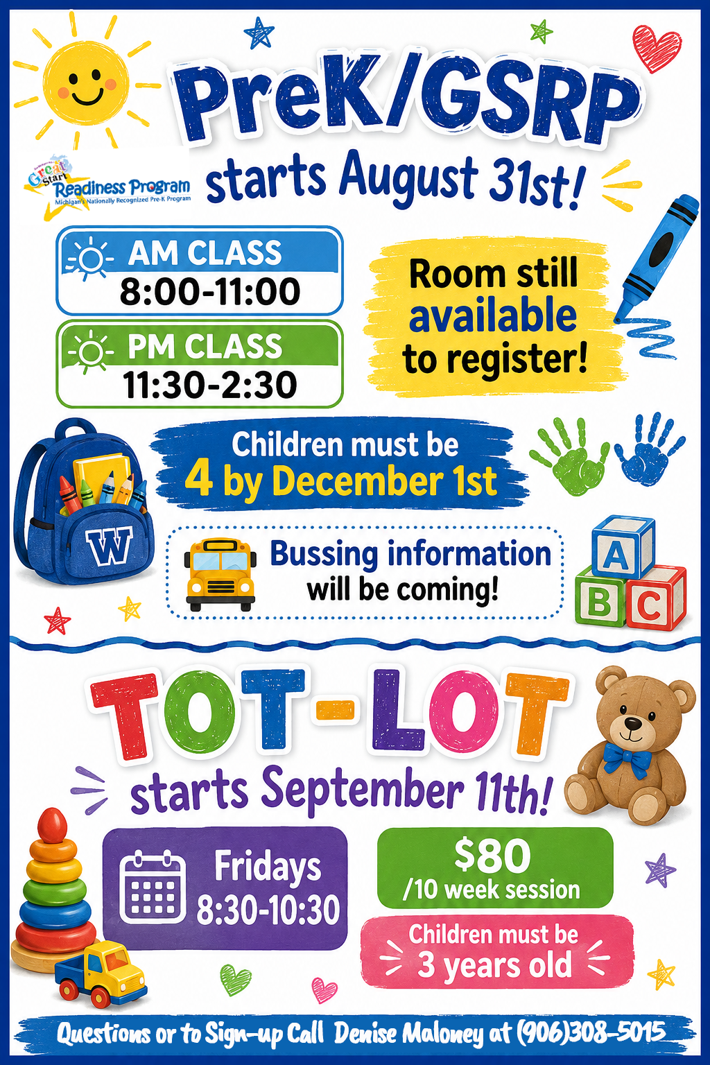 WICPS PreK/GSRP & Tot Lot Information