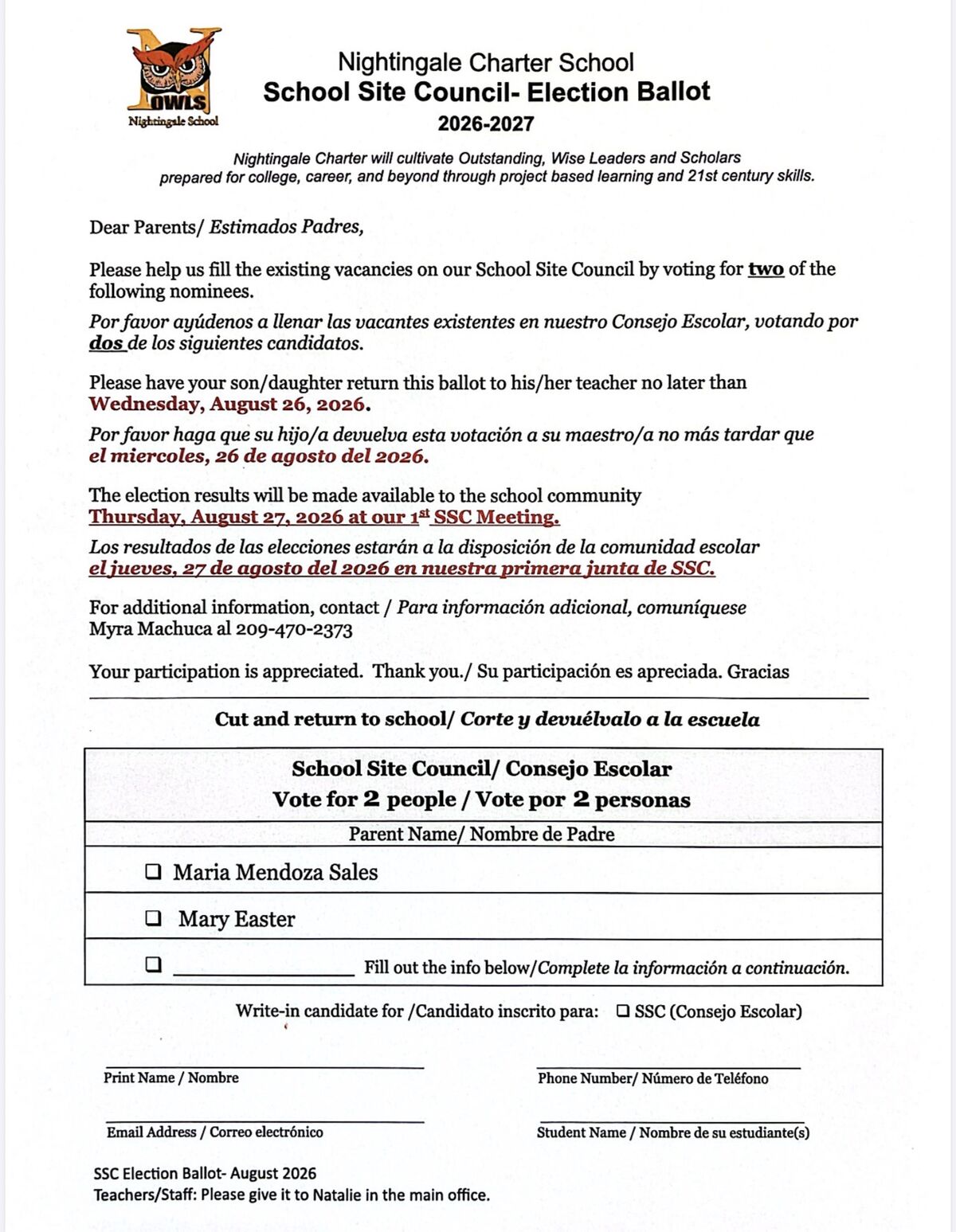 School Site Council - Election Ballot