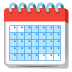 A red-bound calendar with a grid of blue squares representing days.