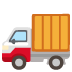 A cartoon illustration of a delivery truck with a red and white cab and an orange cargo container.