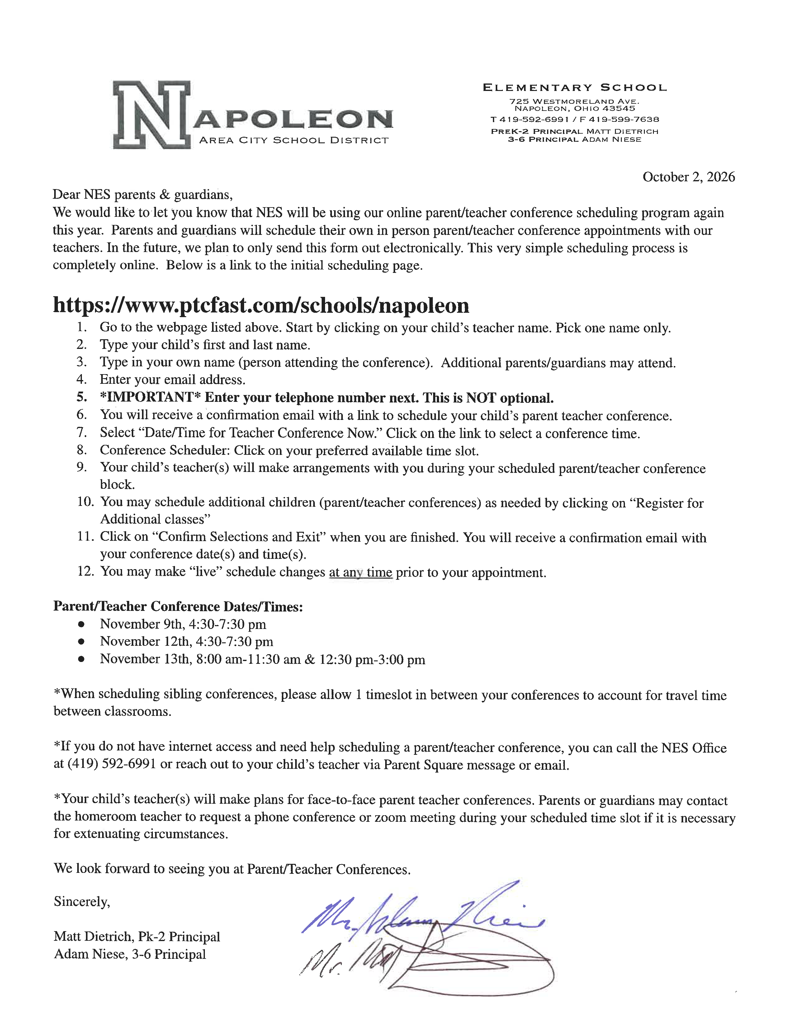 Schedule Your Parent/Teacher Conference Online