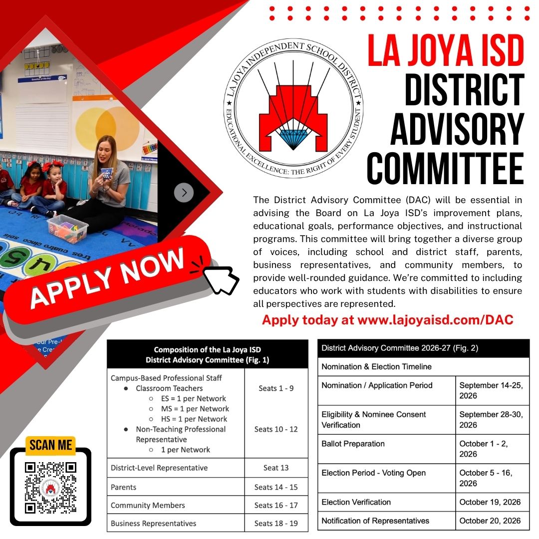 📣 Applications are NOW OPEN for the La Joya ISD District Advisory Committee!