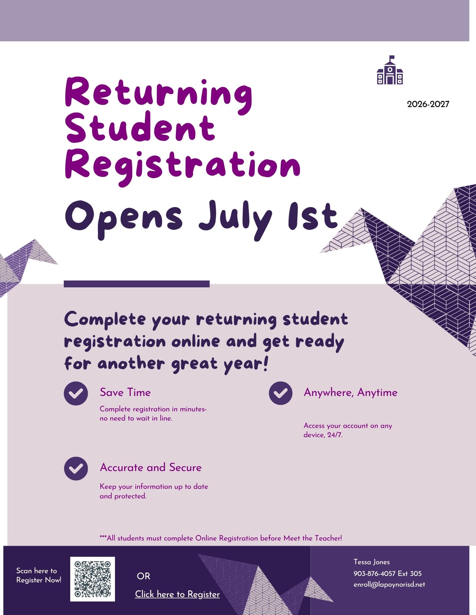 Returning Student Registration Opens July 1st