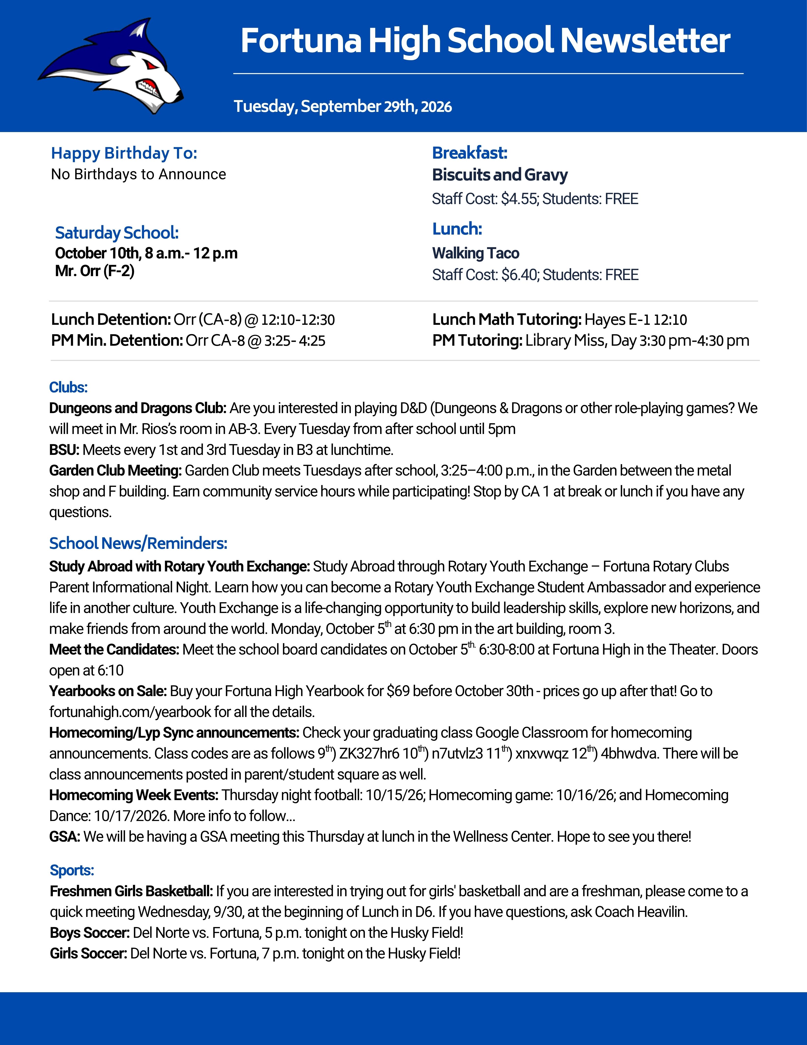 Bulletin 09/29/2026