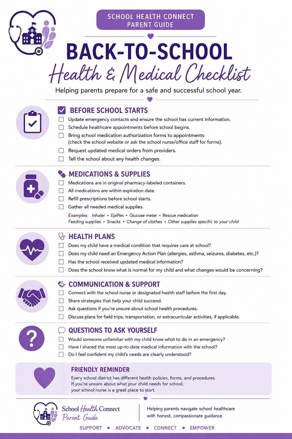 Back to School Health and Medical Checklist