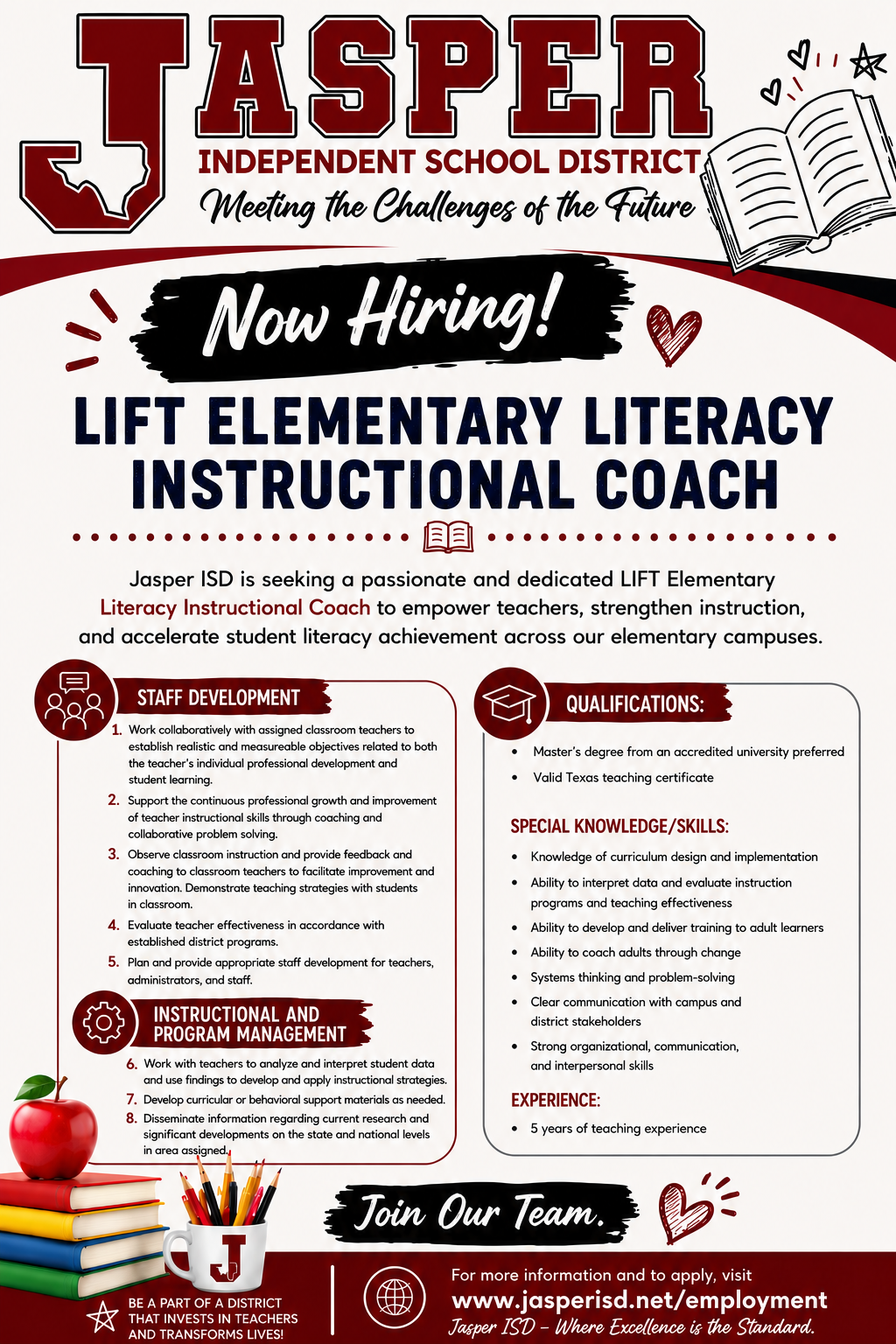 JISD Seeks LIFT Elementary Literacy Instructional Coach