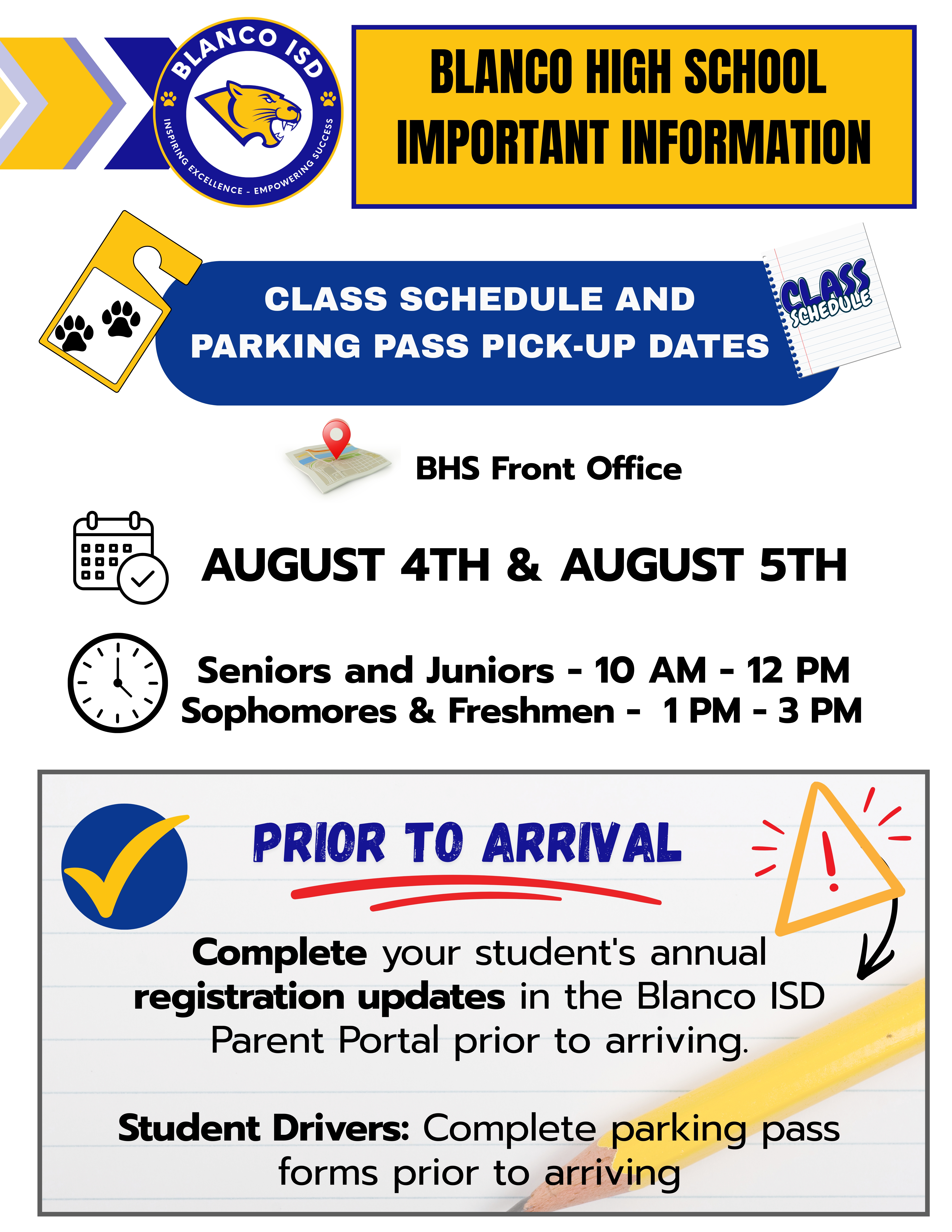 Class Schedule and Parking Pass Pick Up Days