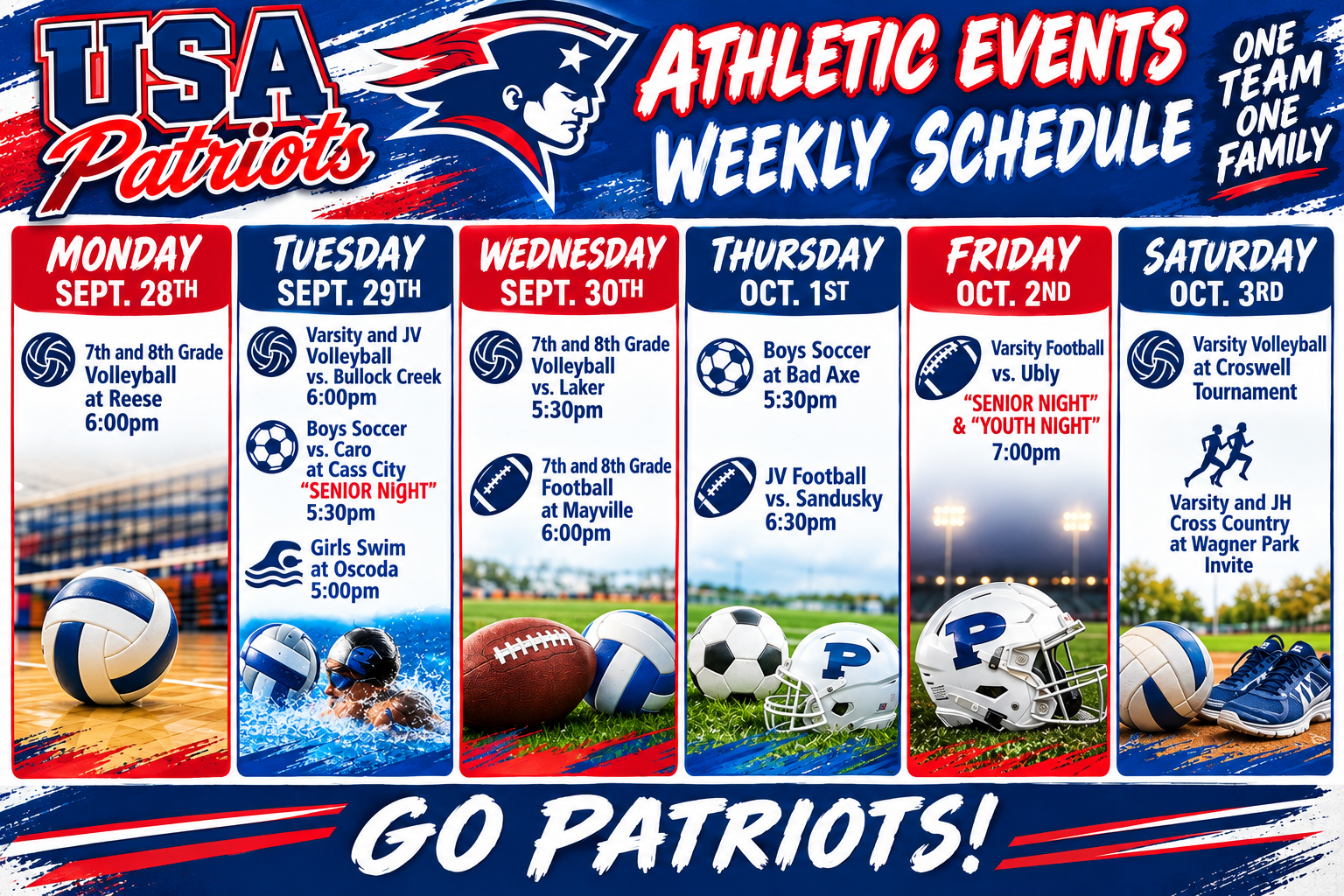 Weekly Athletic Events 9-28-26 - 10-3-26
