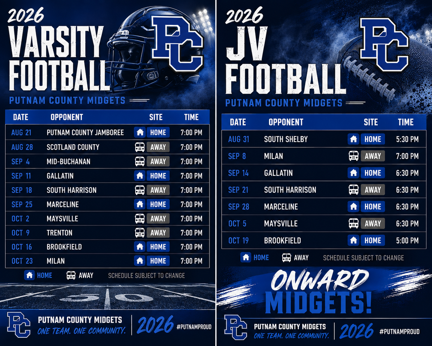 2026 PUTNAM COUNTY FOOTBALL SCHEDULES, HOMECOMING SPIRIT WEEK, AND MORE!