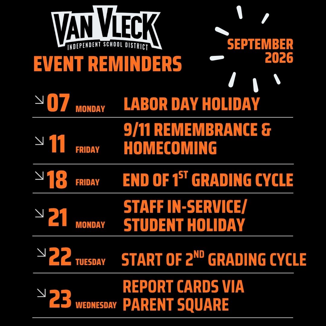 Event Reminders! VVISD Is Closed For Labor Day!