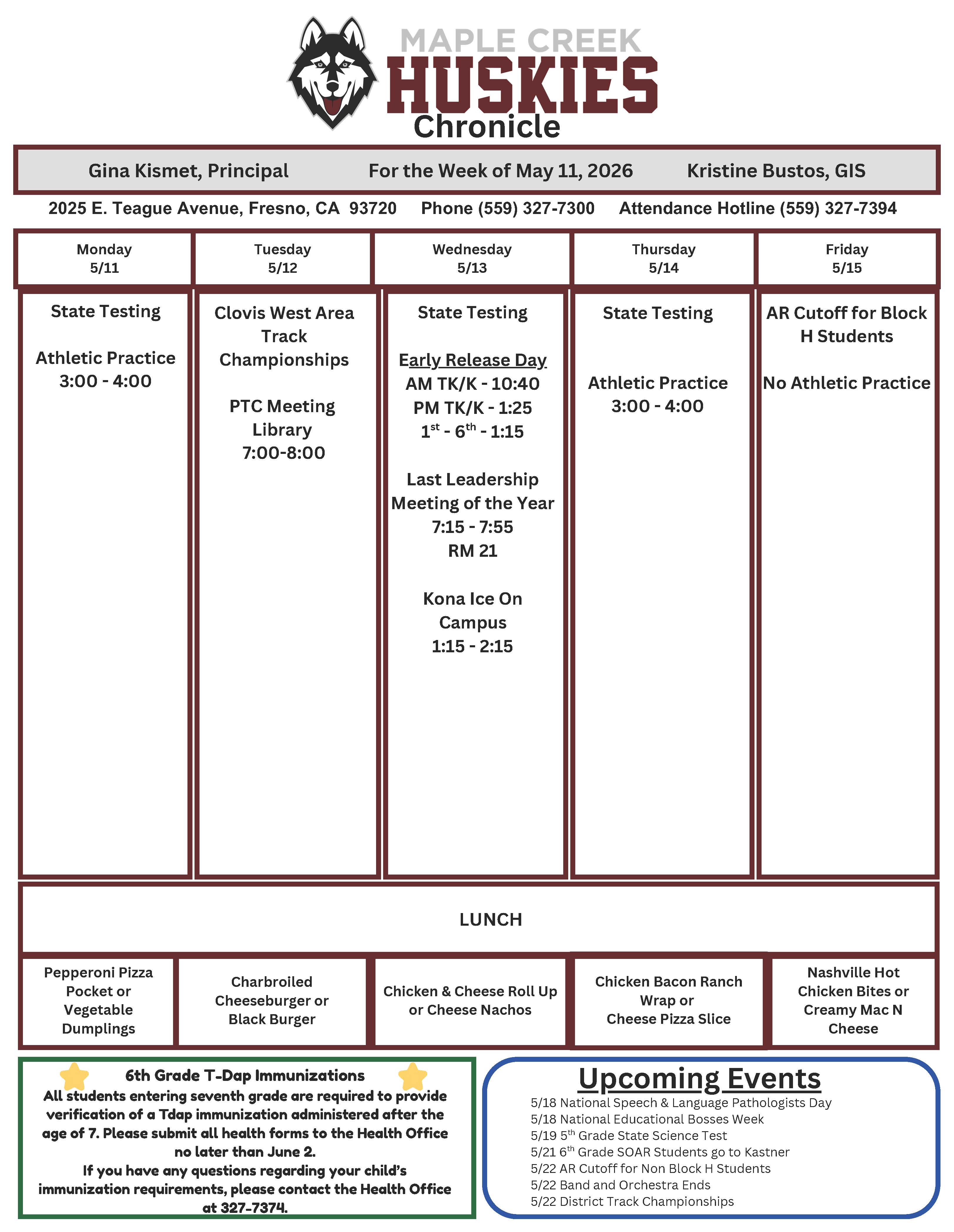Chronicle for the week of May 11, 2026 