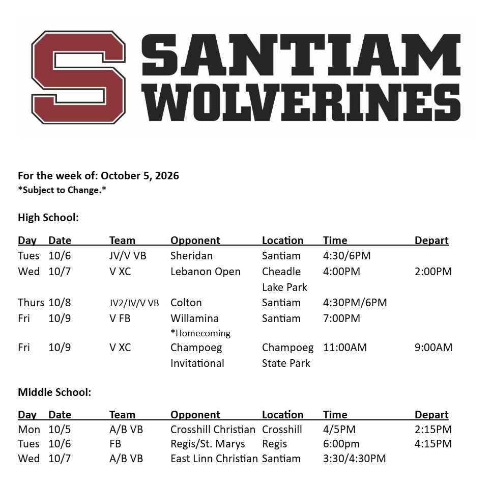 For the Week Of 10/5