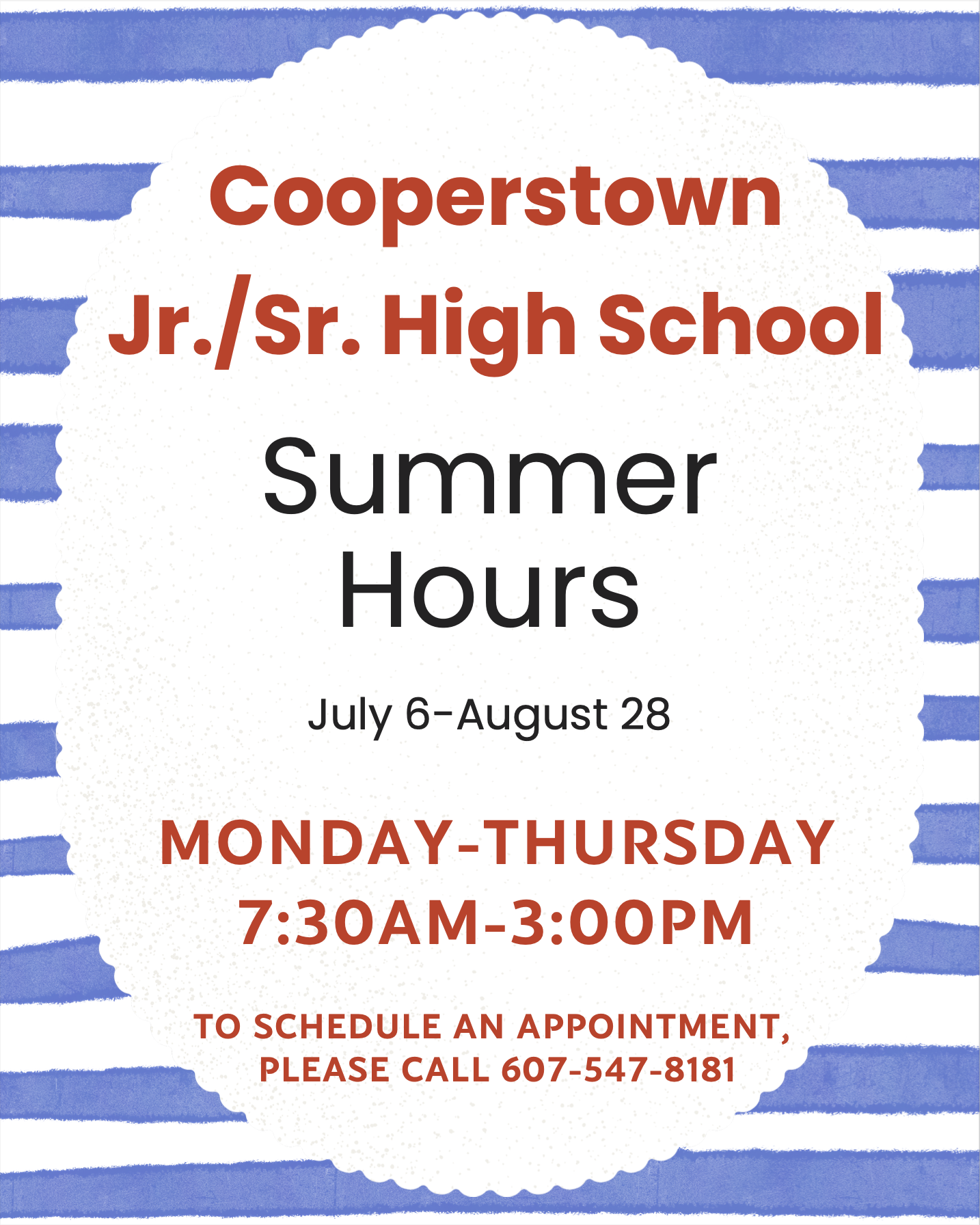 Cooperstown Junior/Senior High School Summer Hours
