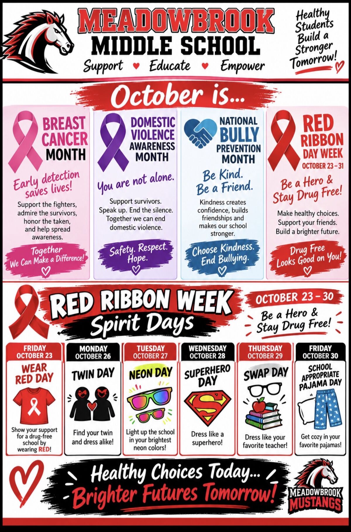 Meadowbrook MS Red Ribbon Week Spirit Days~ October 25-30th