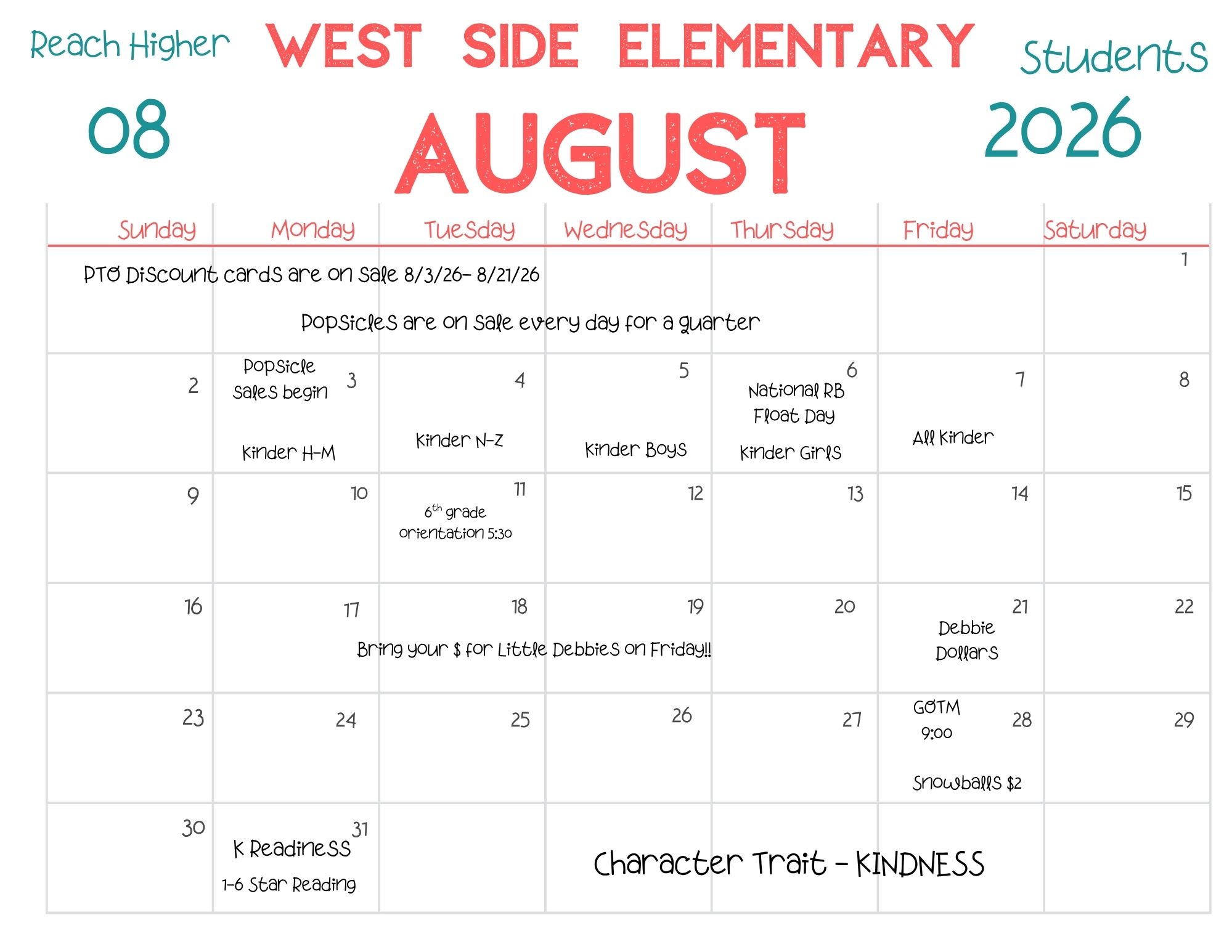 August Calendar and Newsletter