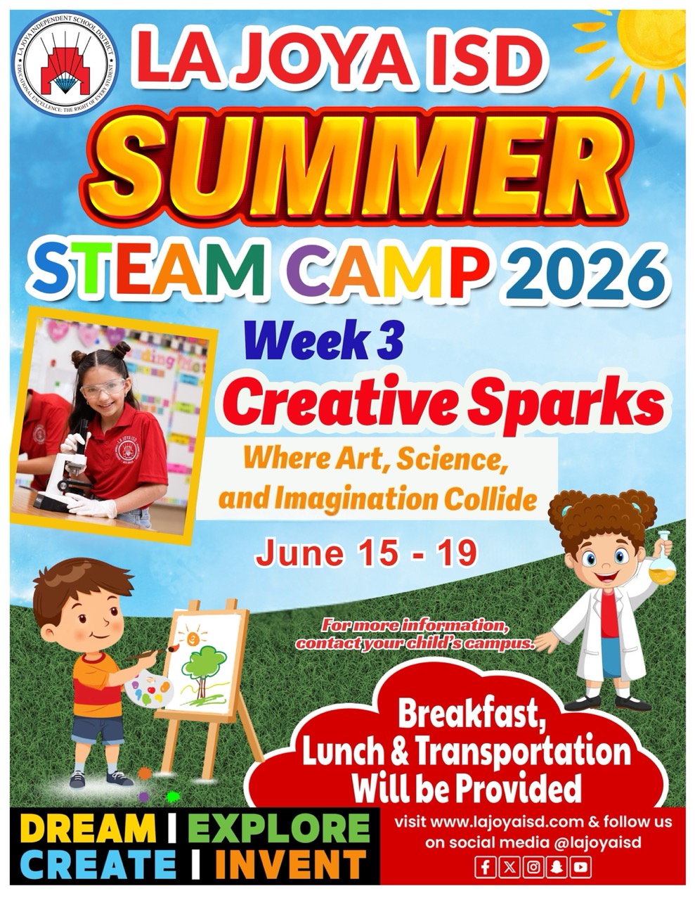 🎨🔬 Tomorrow kicks off Week 3 of La Joya ISD's 2026 Elementary STEAM Camp! 🔬🎨