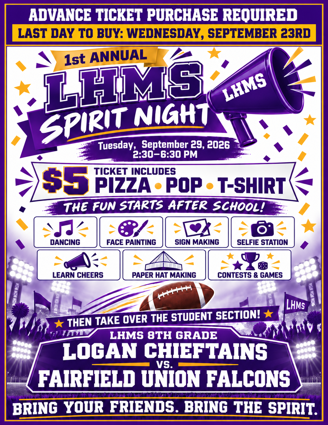 Fall Spirit Night- Tuesday, September 29, 2:30-6:30pm