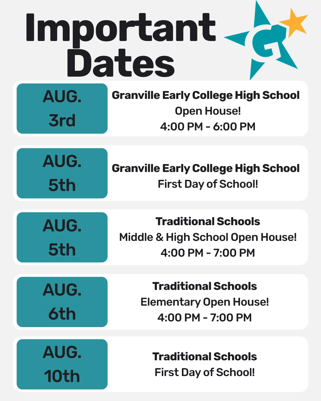 Important Dates!
