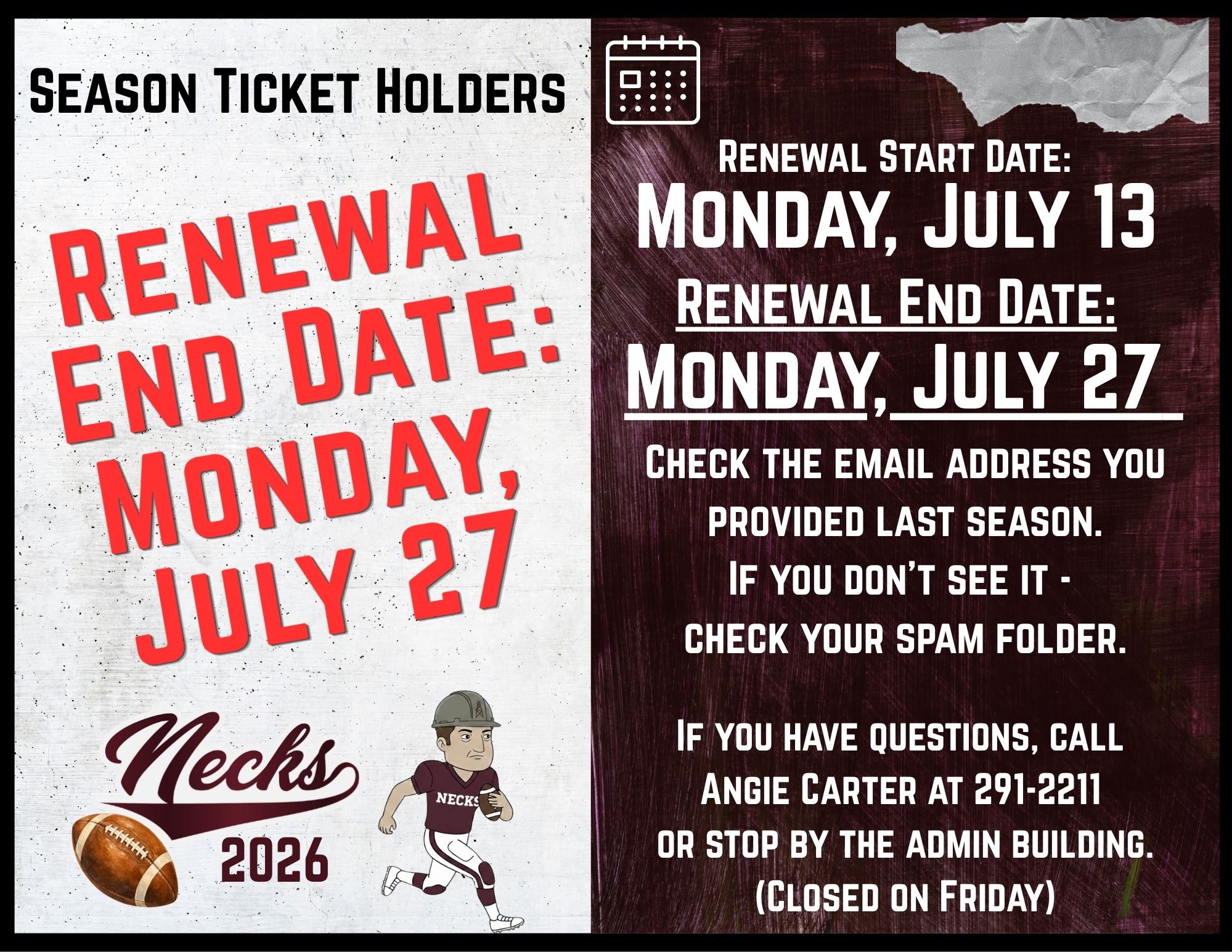 Season Ticket Renewal End Date: NEXT MONDAY