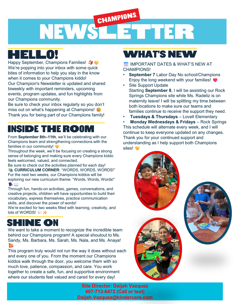 📢 Champions at Lovell: Monthly News and Reminders