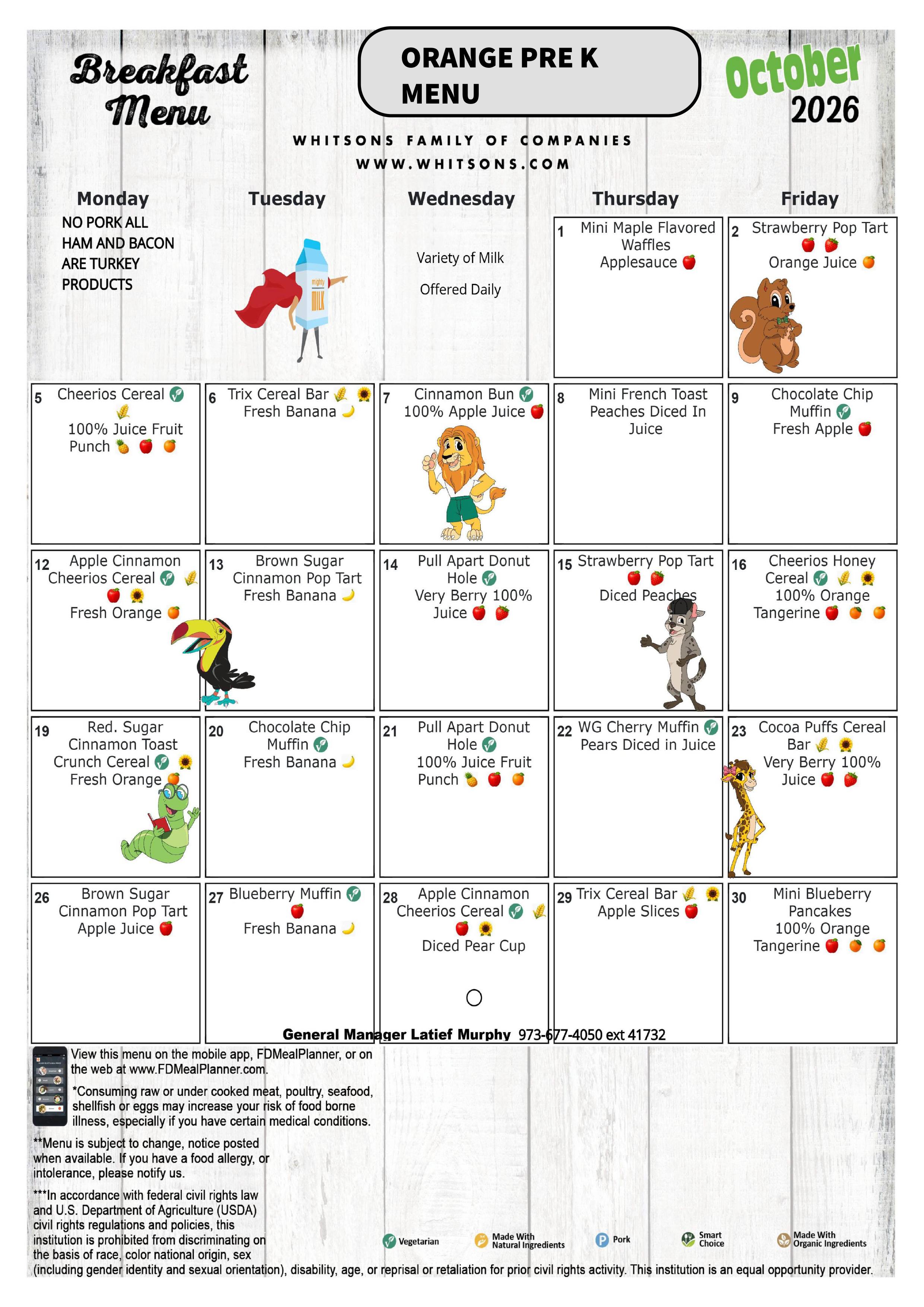 Breakfast and Lunch Menus