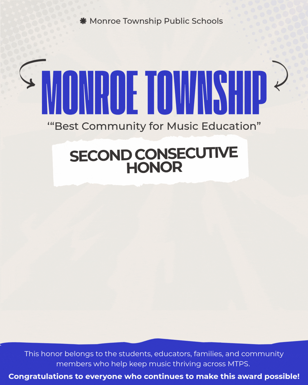 Back-to-back recognition for Music at Monroe Township Public Schools!