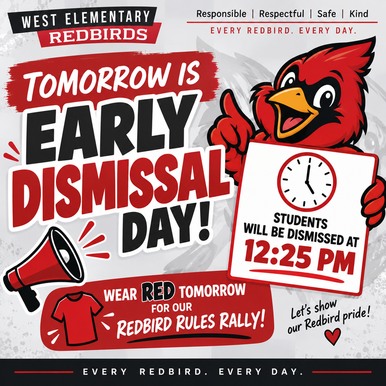 Early Dismissal Tomorrow @ 12:25 pm
