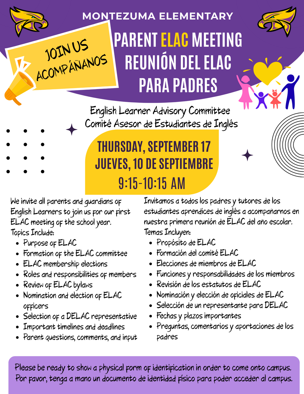 Parent ELAC Meeting / Reunión del ELAC para padres