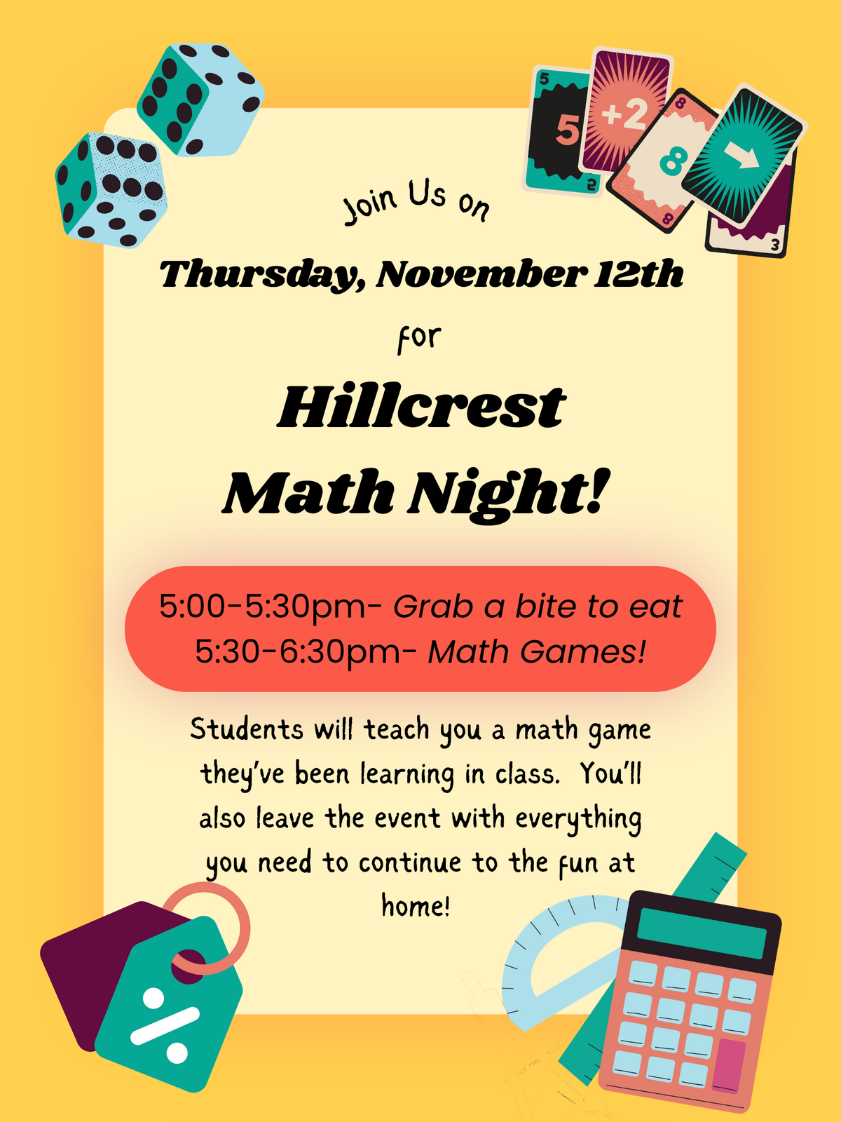 Hillcrest Math Night- Novmber 12th!