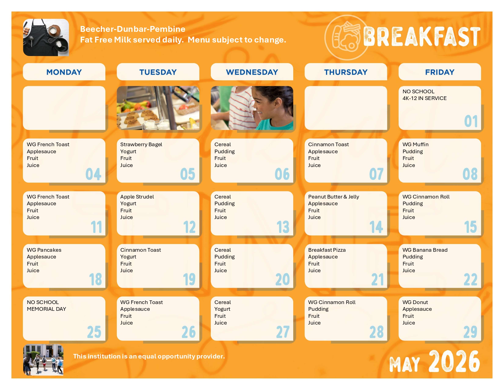 May Breakfast and Lunch Menus