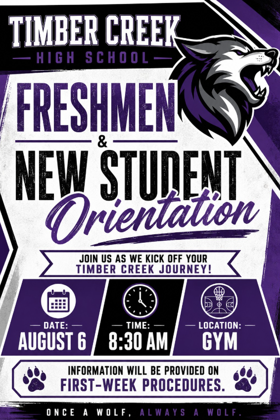 New Student Orientation: August 6th from 8:30 AM to 9:00 AM in the Gym