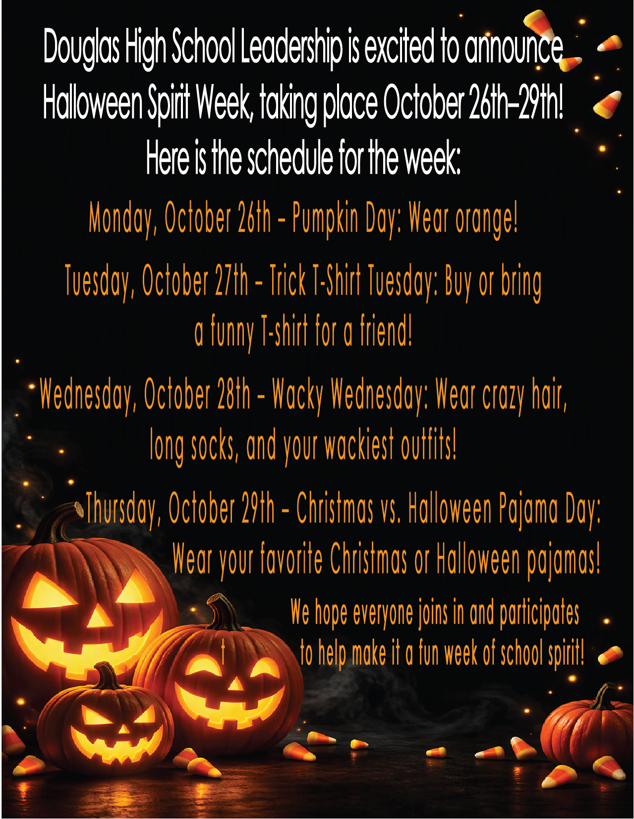 Spirit Week starts Monday 10/26