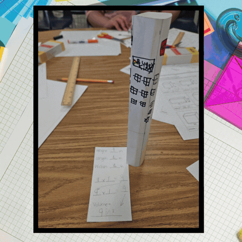 5 images showing students integrating math with art.