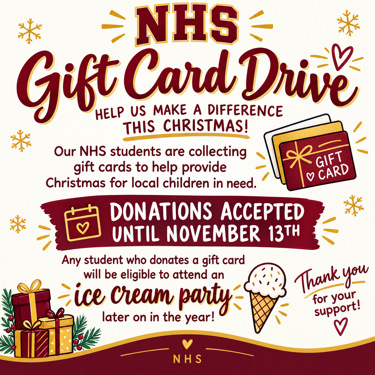 NHS Gift Card Drive