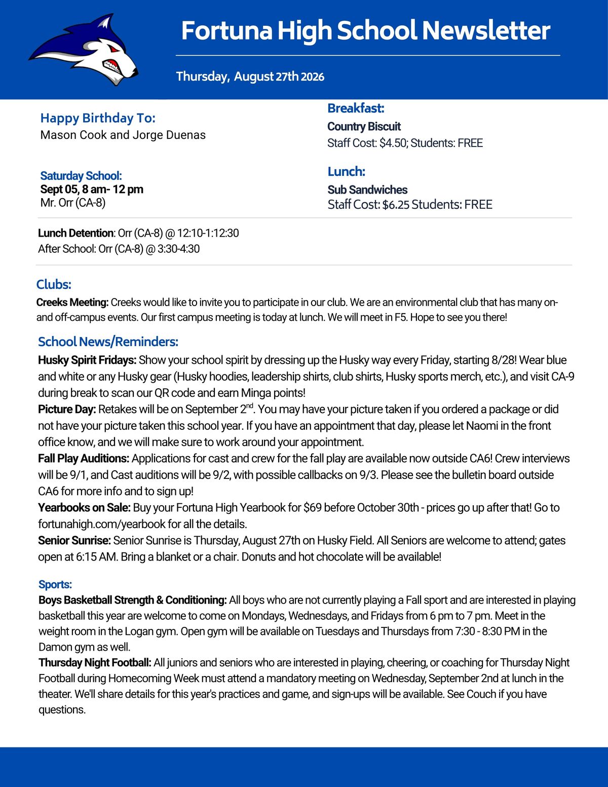 Bulletin 08/27/2026