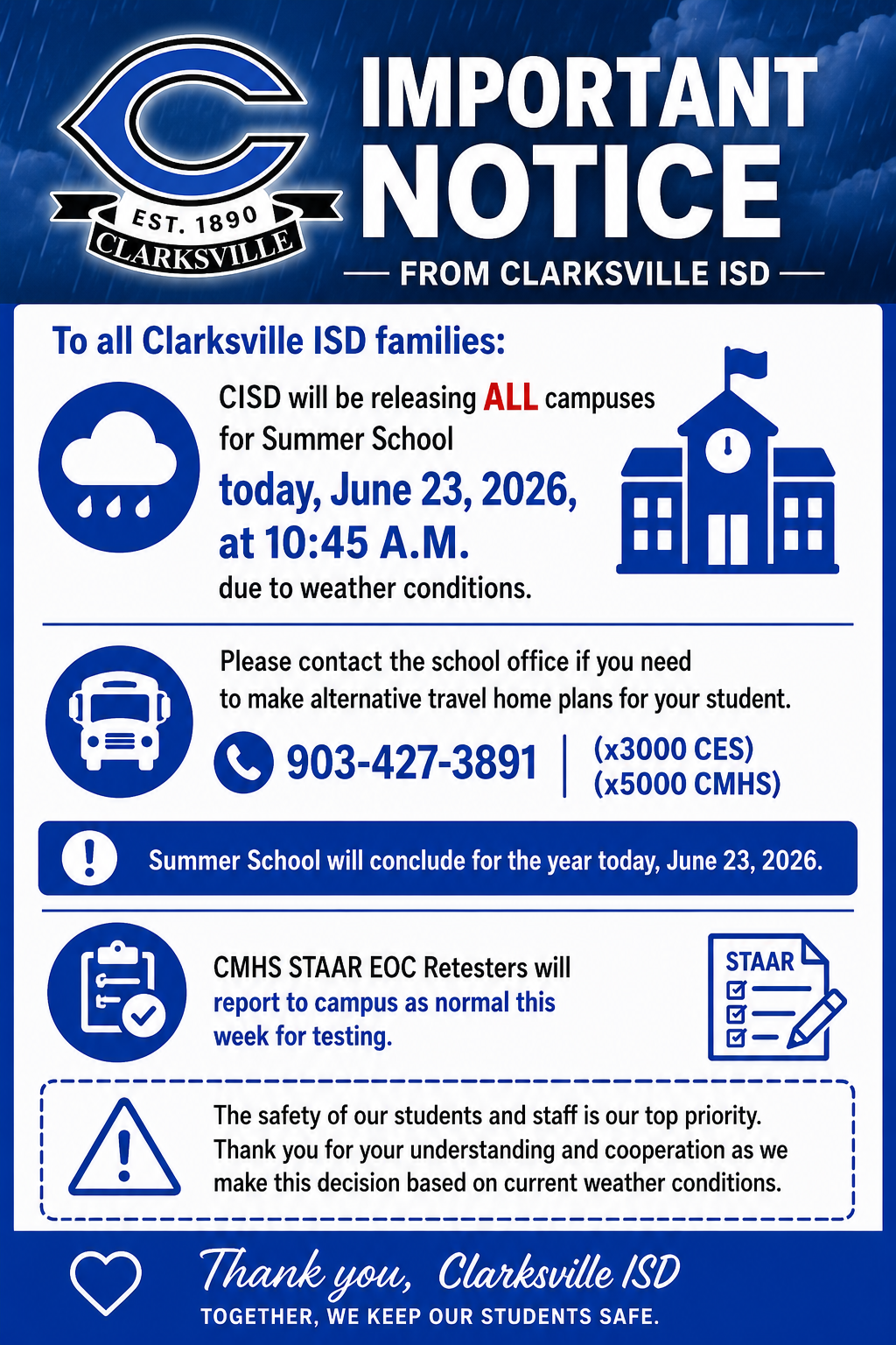 CISD Weather Notice & Summer School