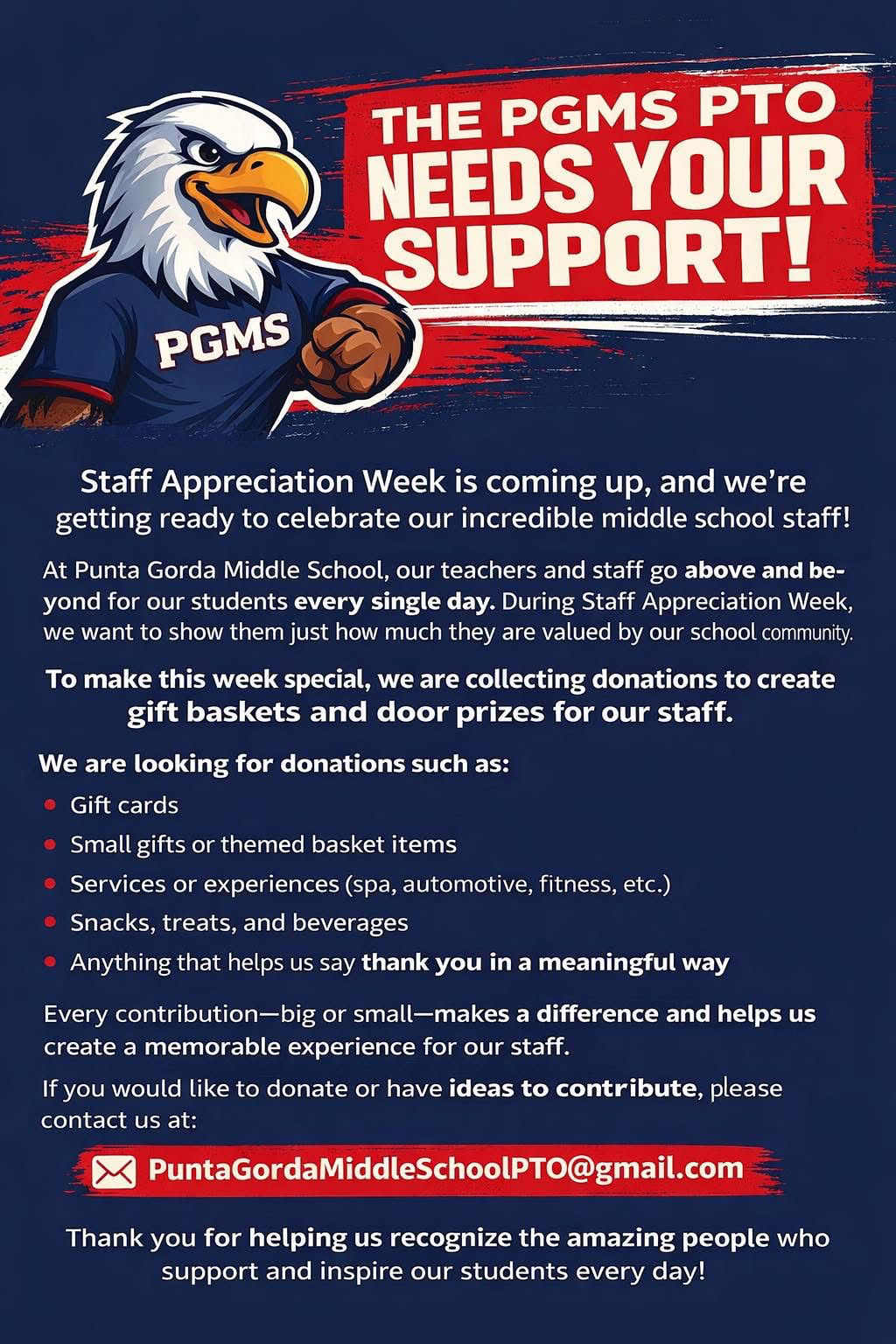 PTO Needs YOUR help for Staff Appreciation Week!